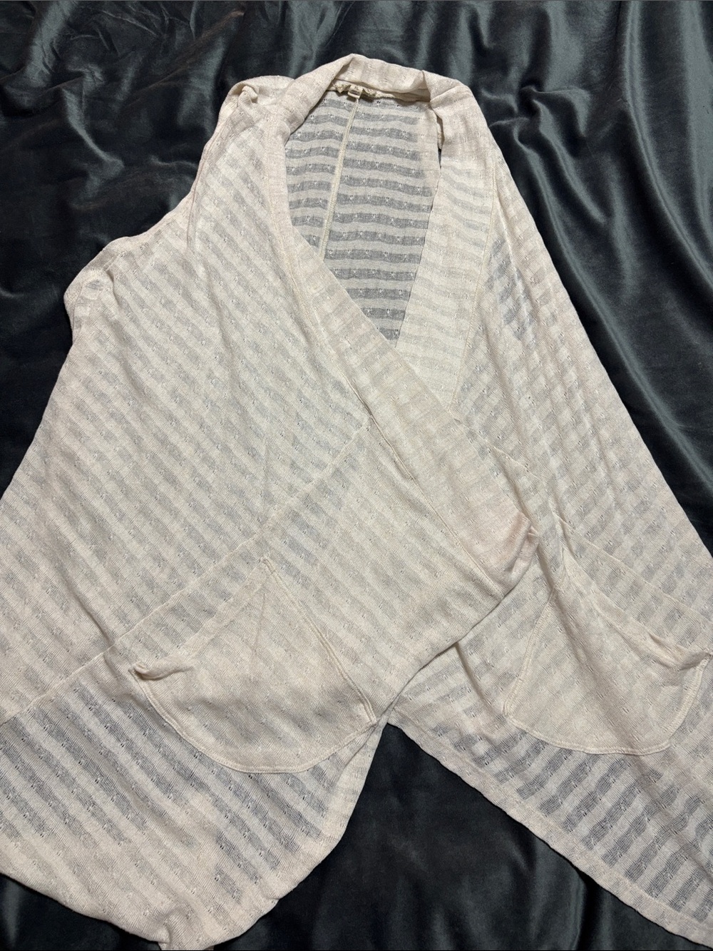 ONE WORLD white/cream Sheer Striped Wrap Cardigan
